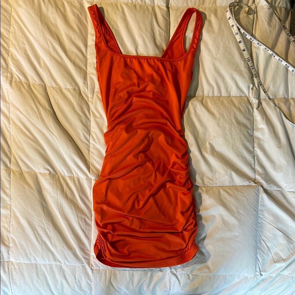 Vibrant Orange Ruched Dress